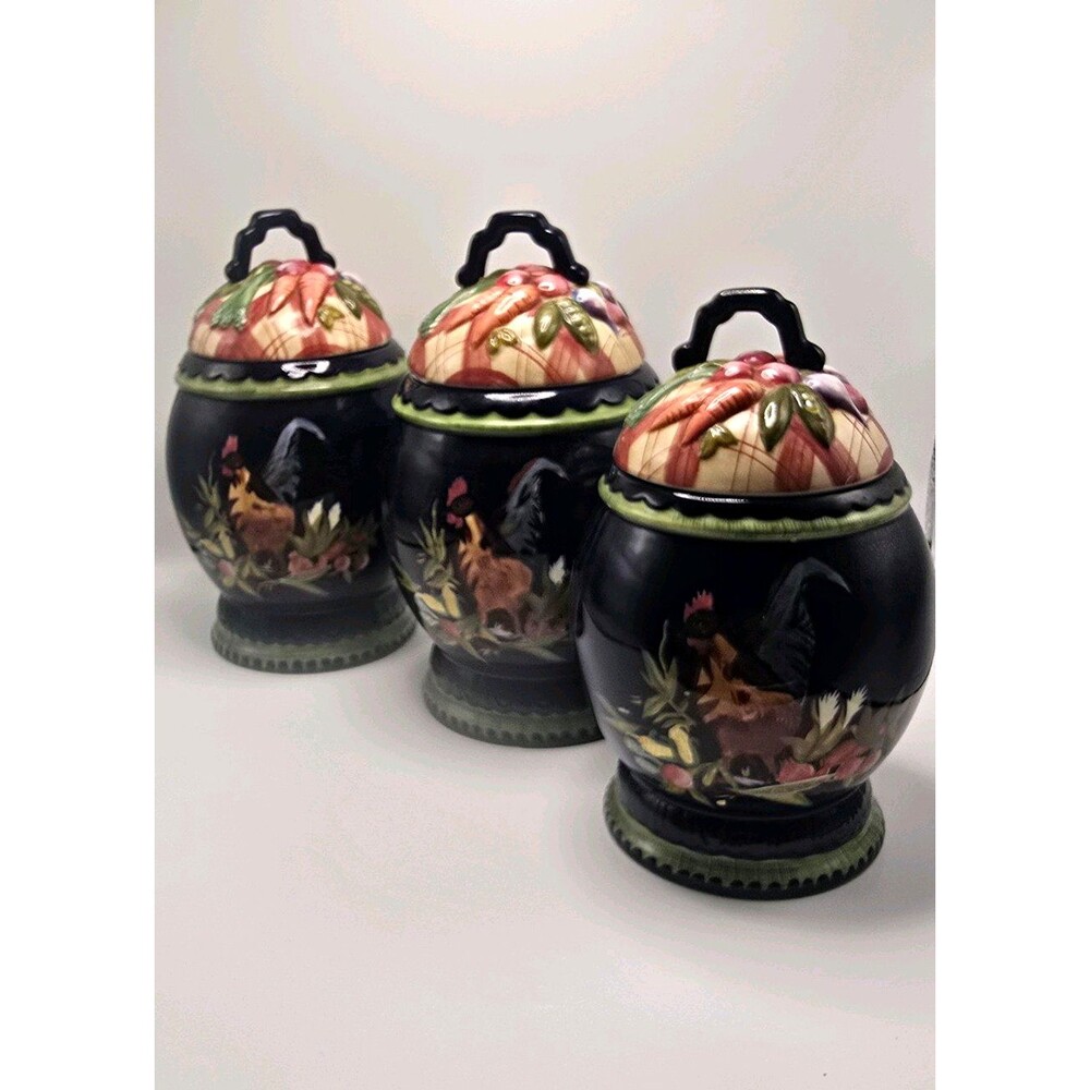 Tracy porter Floral Rooster Round Canister Set 3 Multicolor w/ Lids
